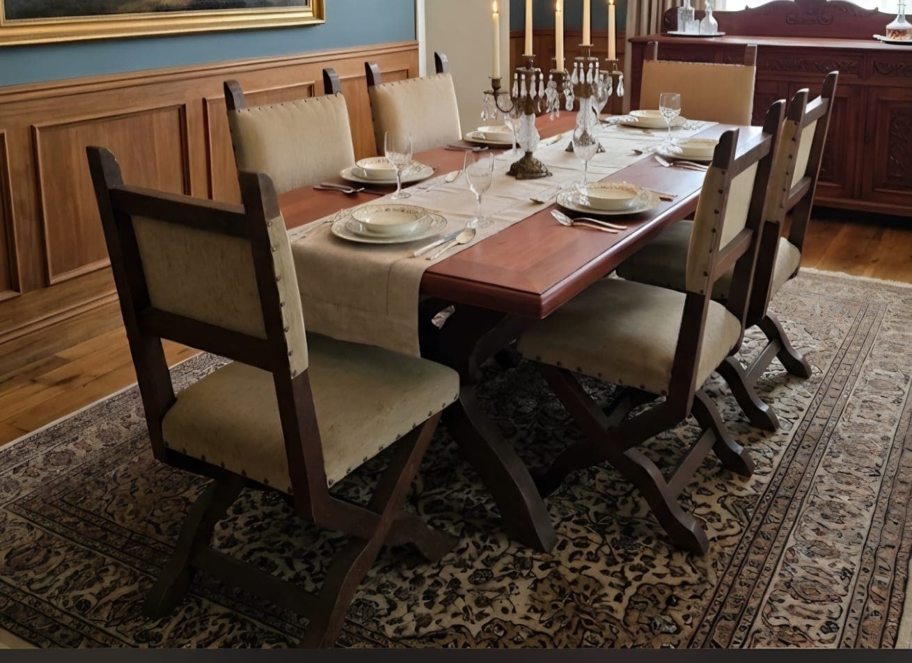 Sala de Jantar Clássica em Madeira de Mogno com 6 cadeiras
